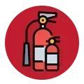 Un extintor de incendios se muestra en un círculo rojo.