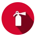Un icono de extintor de incendios en un círculo rojo con una sombra larga.