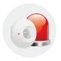 Un detector de humo y una luz roja están en un círculo.