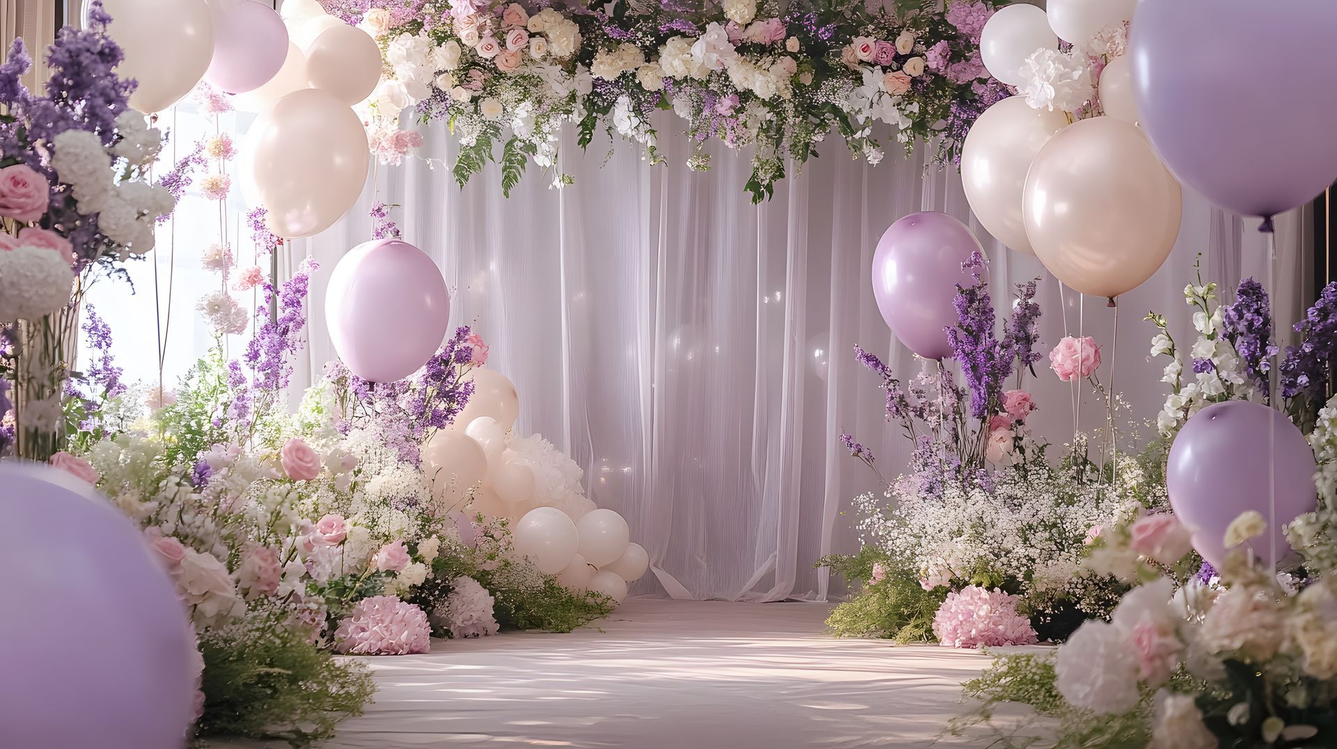 Décoration avec des ballons dans notre salle des fêtes