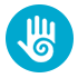 Una mano con una espiral está en un círculo azul.