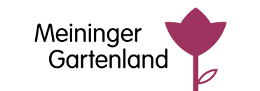 A logo for meininger gartenland with a pink flower