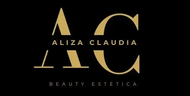 Logotipo dorado de AC con &ldquo;Aliza Claudia&rdquo; y &ldquo;Beauty Estetica&rdquo; sobre un fondo negro.