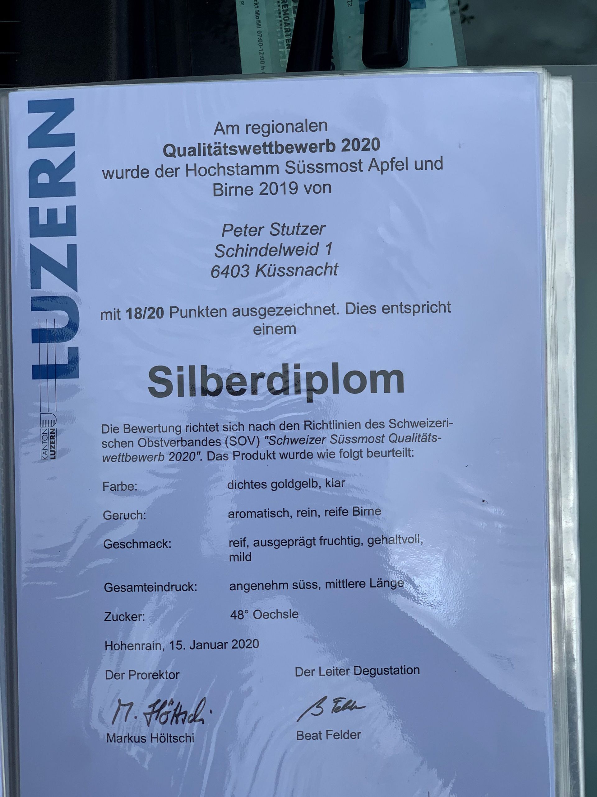 Hochstamm Süssmost Apfel und Birne 2019 - Peter Stutzer - Küssnacht am Rigi