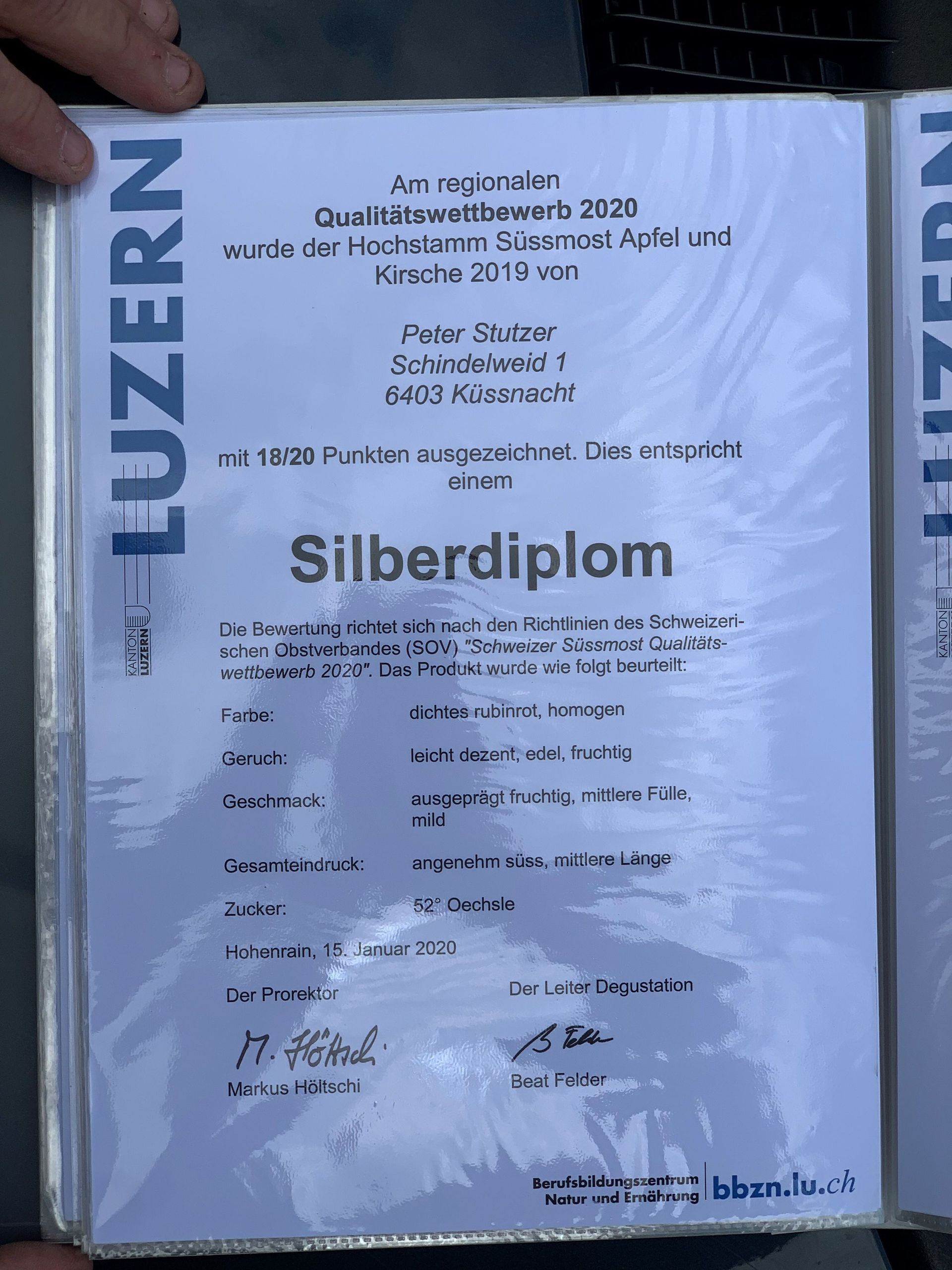 Hochstamm Süssmost Apfel und Kirsche 2019 - Peter Stutzer - Küssnacht am Rigi