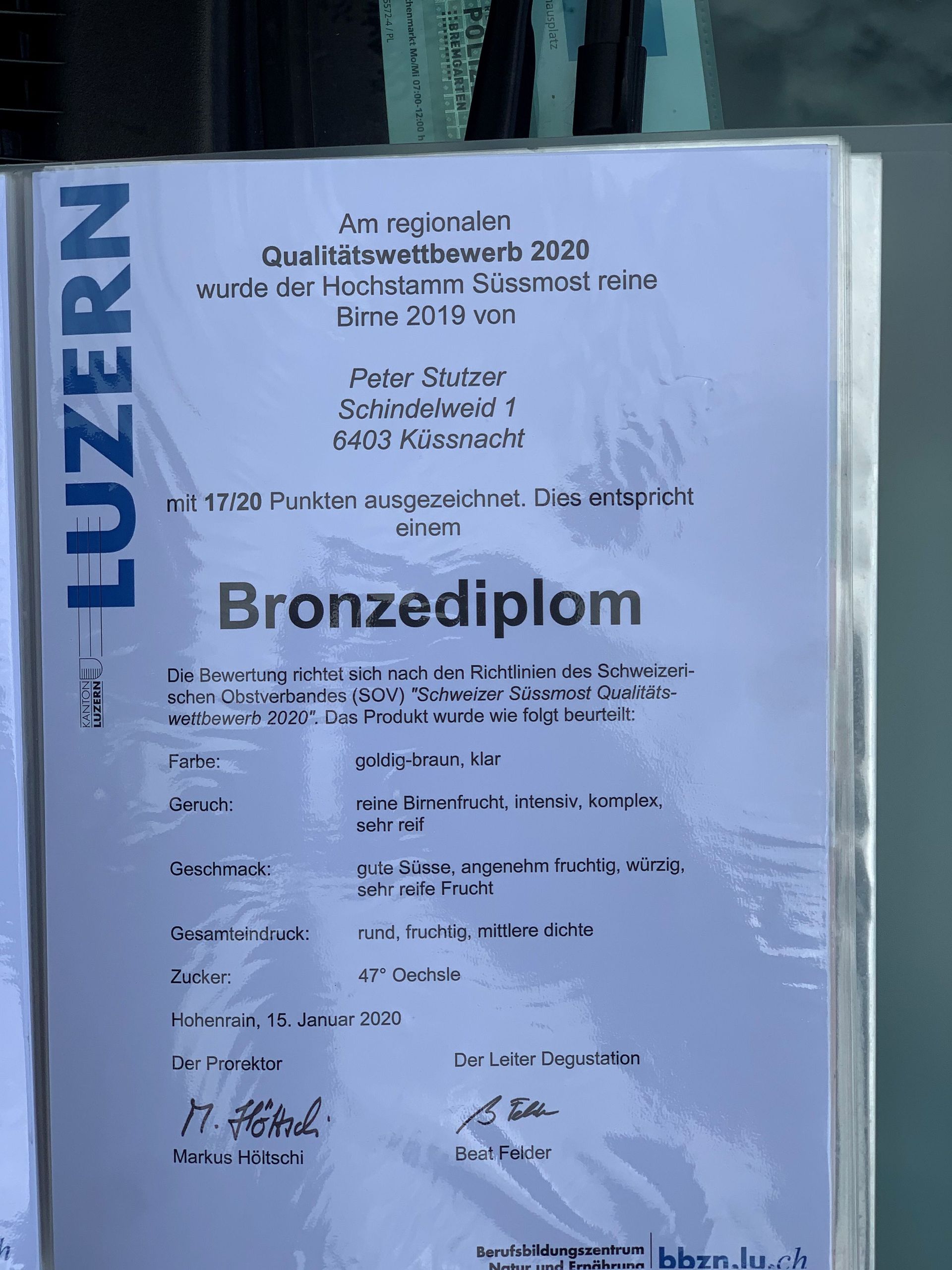 Hochstamm Süssmost reine Birne 2019 - Peter Stutzer - Küssnacht am Rigi