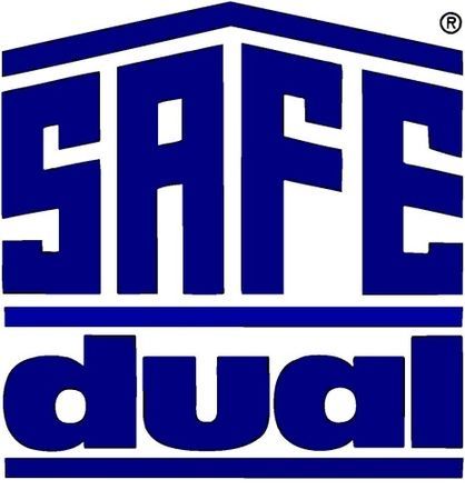 Ein blau-weißes Logo für Safe Dual.