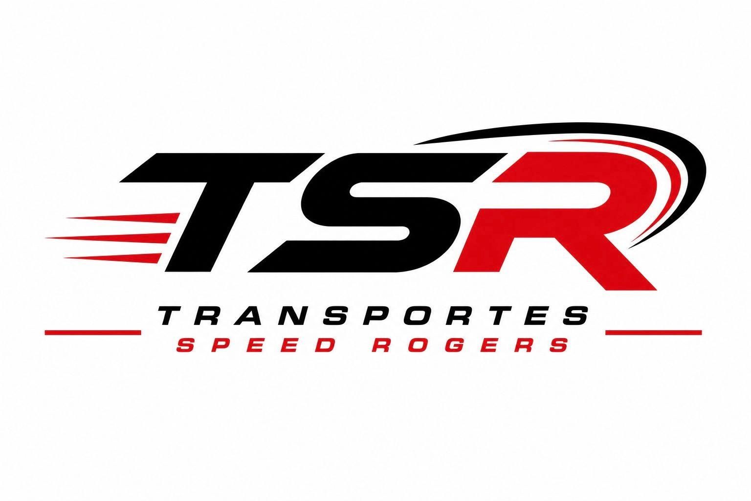Logotipo de TSR Transportes Speed Rogers en negro, rojo y blanco