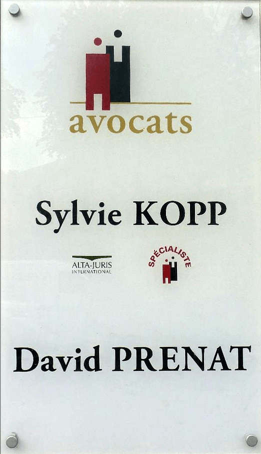 Plaque des avocats Sylvie Kopp et David Prenat