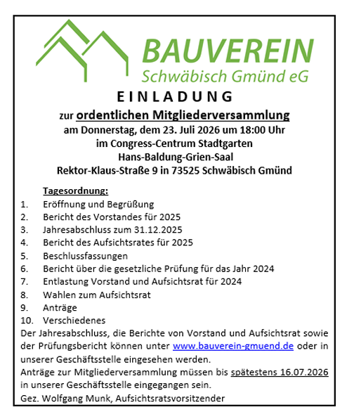 Einladung zur ordentlichen Mitgliederversammlung am 23.07.2026 Einladung zur ordentlichen Mitgliederversammlung am 23.07.2026
