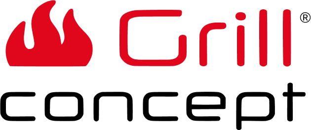 Logo von „Grill Concept“. Rotes Flammensymbol und Text, mit schwarzem Schriftzug „Concept“.