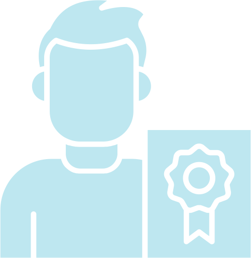 Persona con certificado de premio. Color azul claro.