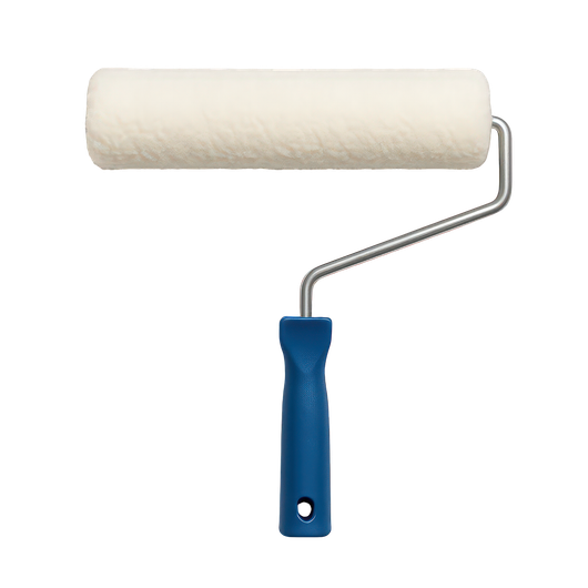 Un rouleau de peinture avec un manche de couleur bleu