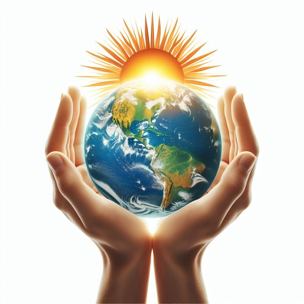 Illustration de deux mains qui tiennent une planète et un soleil