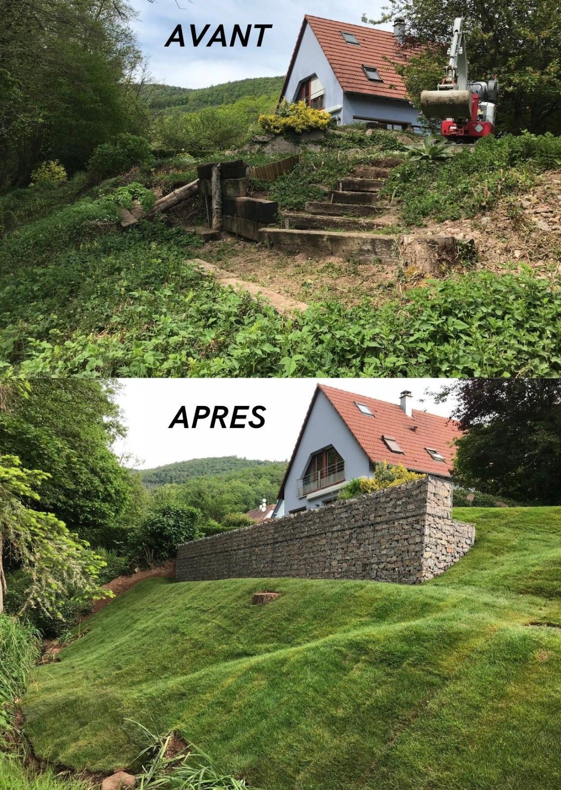Réalisation mur de soutènement  avant/après