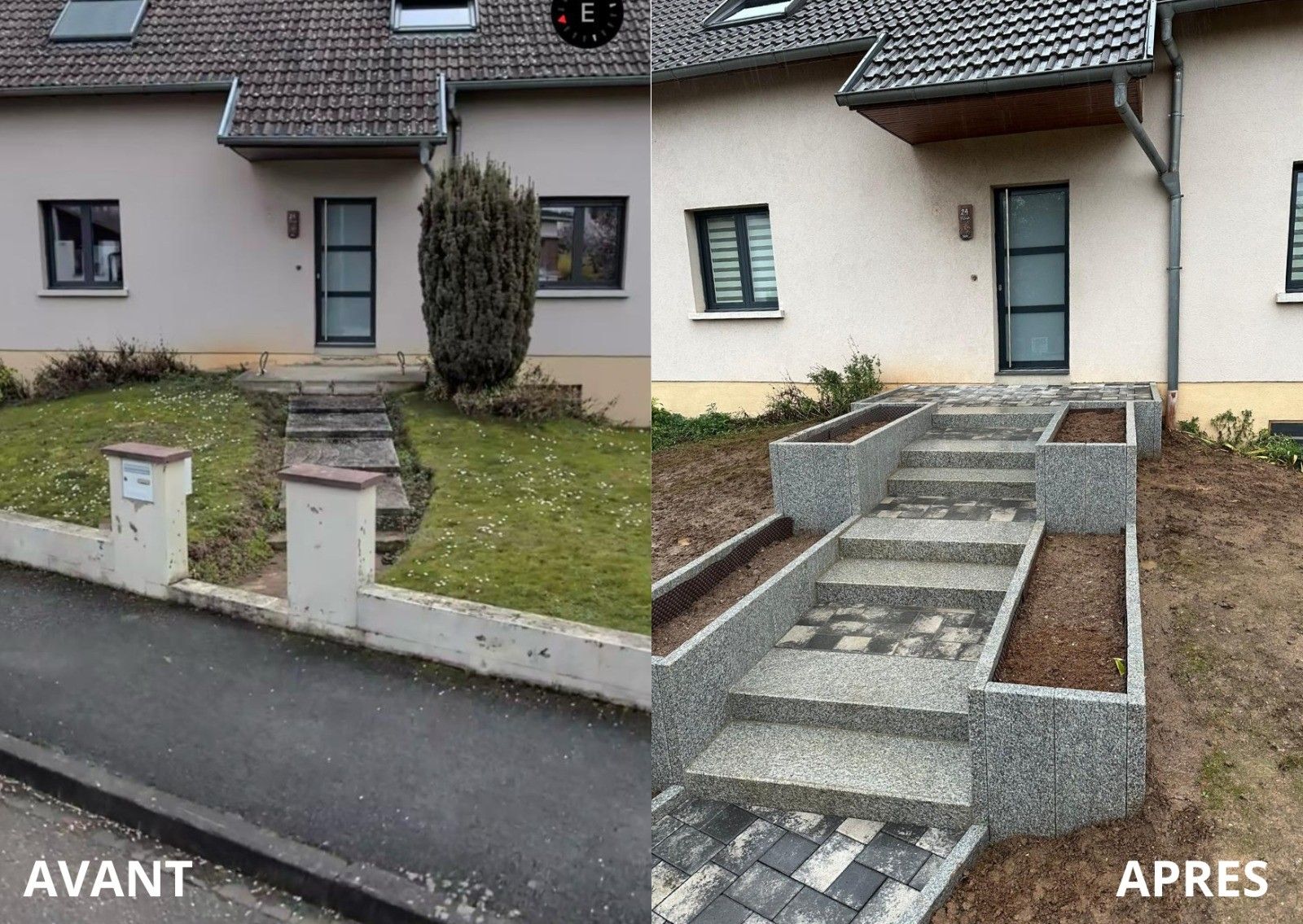 Réalisation d'un escalier en granit avant/après