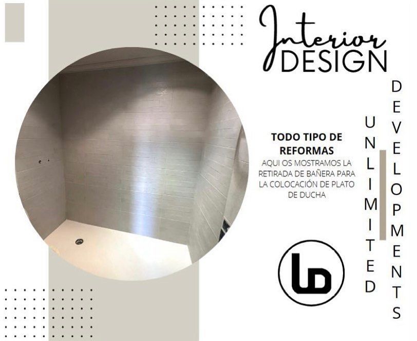Un cartel de diseño de interiores con la imagen de una ducha.