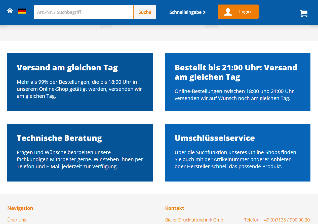 Bieler Webshop | Technische Beratung und Umschlüsselungsservice beim Druckluft-Fachhandel
