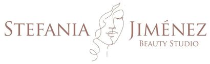 Logotipo para Stefania Jiménez Beauty Studio con un elegante rostro dibujado a mano en color beige sobre fondo blanco.