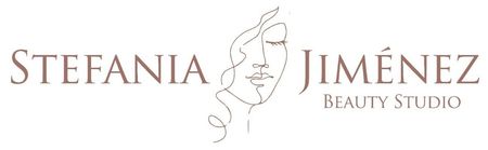 Logotipo para Stefania Jim&eacute;nez Beauty Studio con un elegante rostro dibujado a mano en color beige sobre fondo blanco.