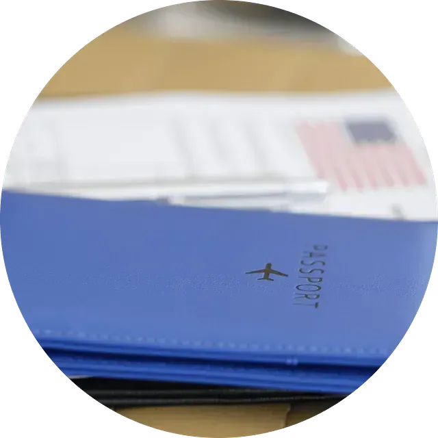 Un pasaporte azul con un avión en él