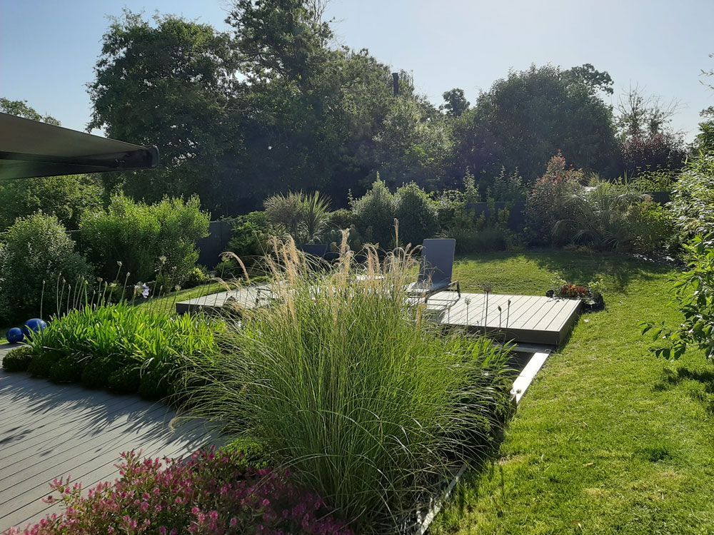 Jardin végétal avec terrasse en bois