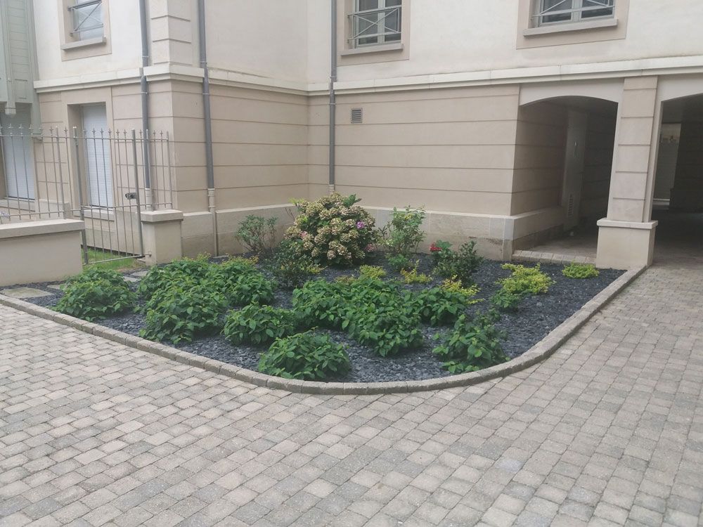 Massif végétal devant un bâtiment