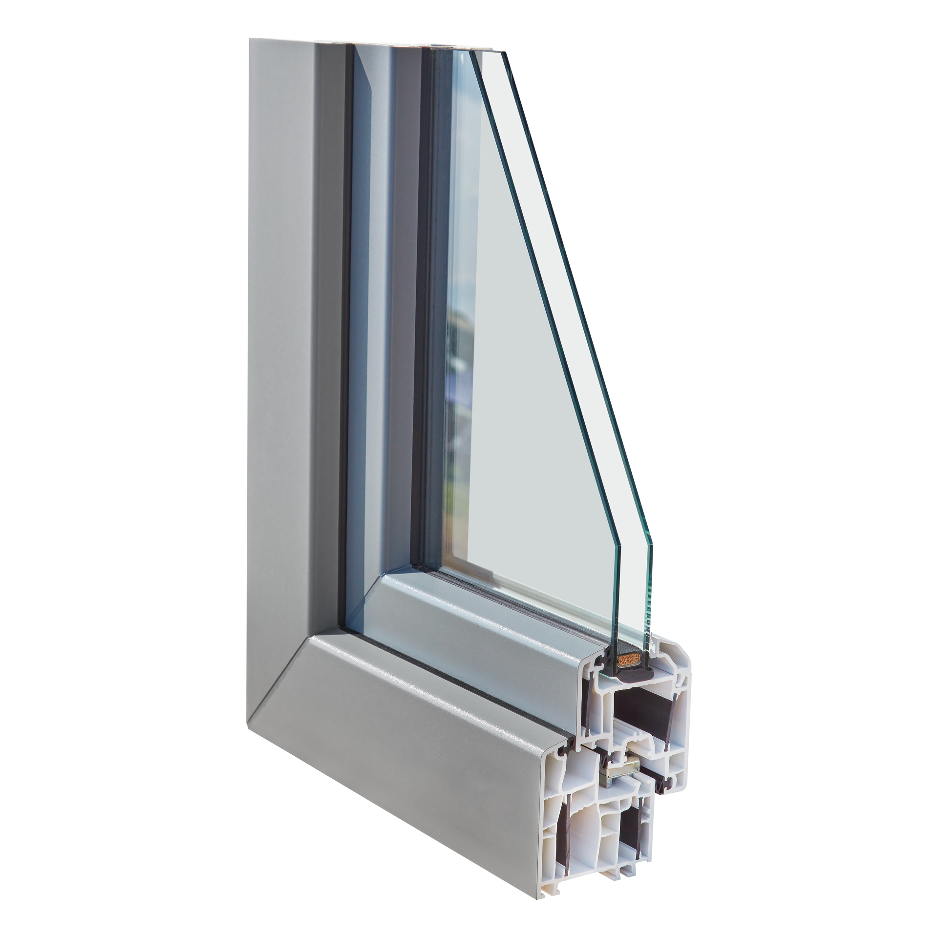 Coupe d’une fenêtre PVC avec double vitrage illustrant ses performances d’isolation thermique.