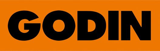 GODIN en lettres noires et grasses sur fond orange.