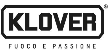 Logo KLOVER noir et blanc avec la phrase FUOCO E PASSIONE en dessous.