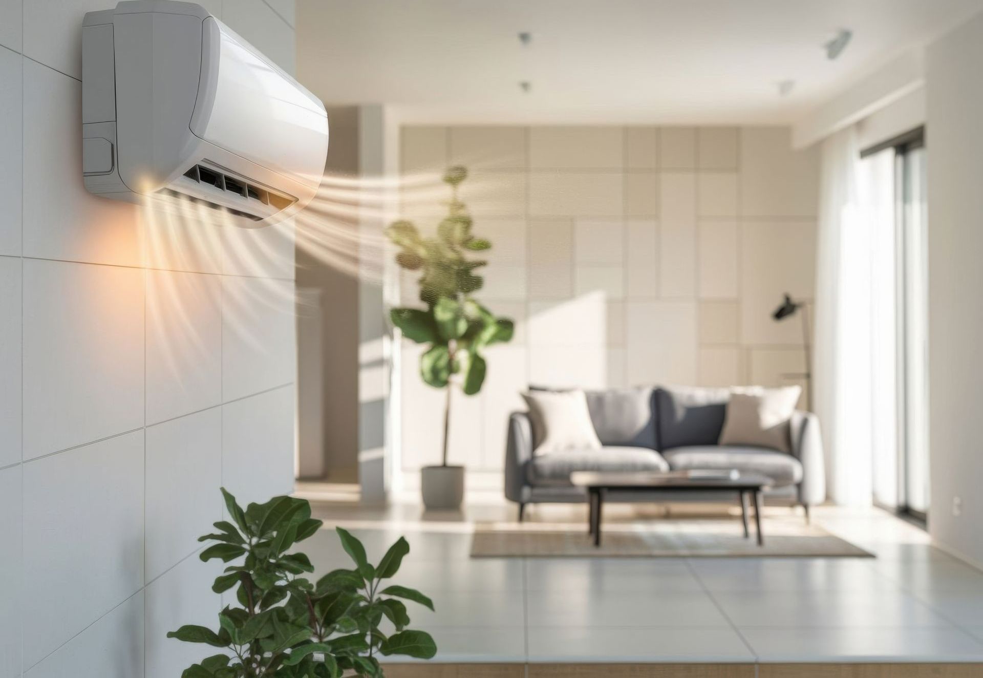 Une climatisation dans le salon d'une maison