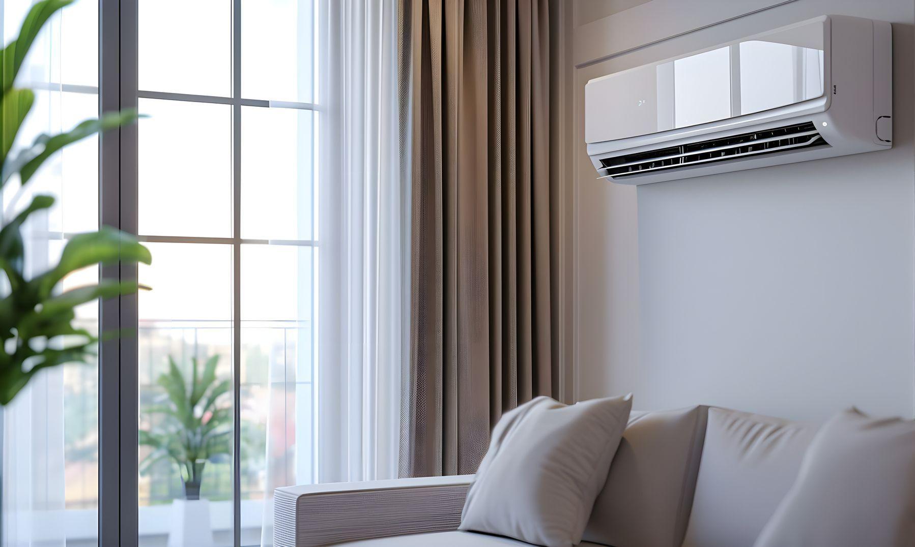 Une climatisation au-dessus d'un canapé