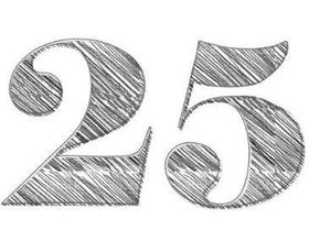 Número 25 en estilo de dibujo a lápiz.