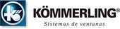 A blue and white logo for kommerling sistemas de ventanas