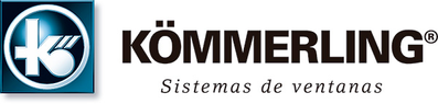 A blue and white logo for kommerling sistemas de ventanas