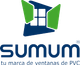 Un logotipo azul y verde para una empresa llamada sumum tu marca de ventanas de pvc.