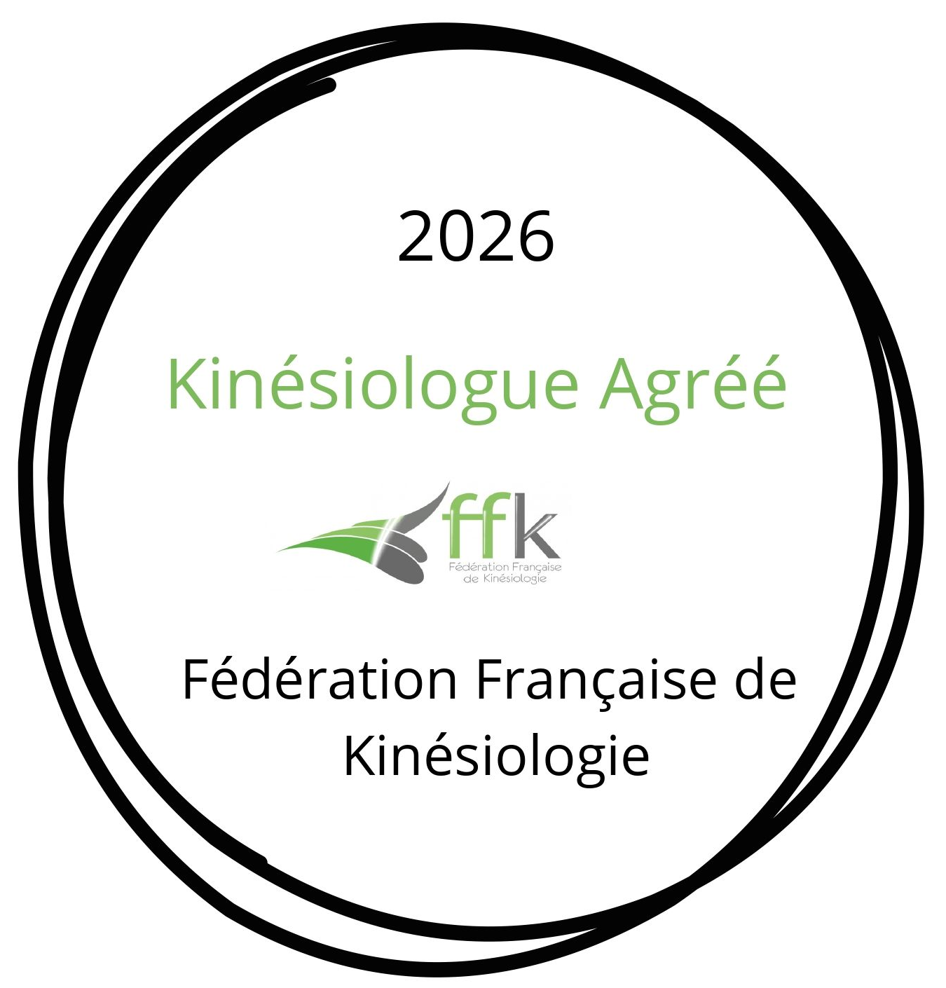 Logo de la Fédération française de kinésiologie 2025 dans un cercle vert.