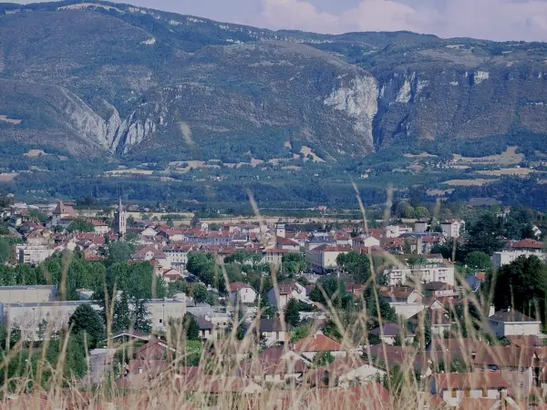Une ville derrière les hautes herbes.