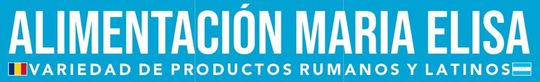 Alimentación Maria Elisa logo on a blue background. Text in white reads 