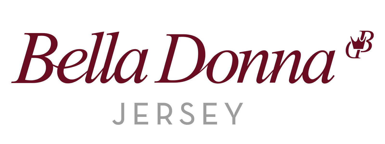 Logo für „Bella Donna“ in dunkelroter Schreibschrift, darunter „Jersey“ in grauer serifenloser Schrift.