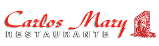 Logotipo para Carlos Mary Restaurante en letra roja con ilustración.