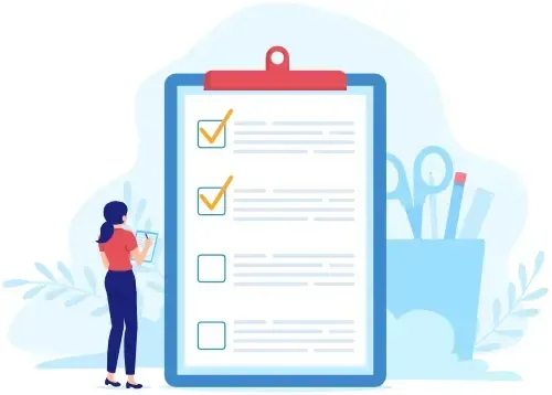 Klemmbrett, Checkliste, Avatar Frau mit Checkliste