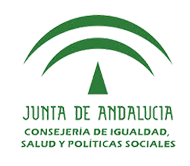 Logo of Junta de Andalucía, green arc emblem with text “Consejería de Igualdad, Salud y Políticas Sociales”