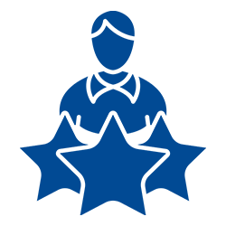 Icon: Person mit drei Sternen