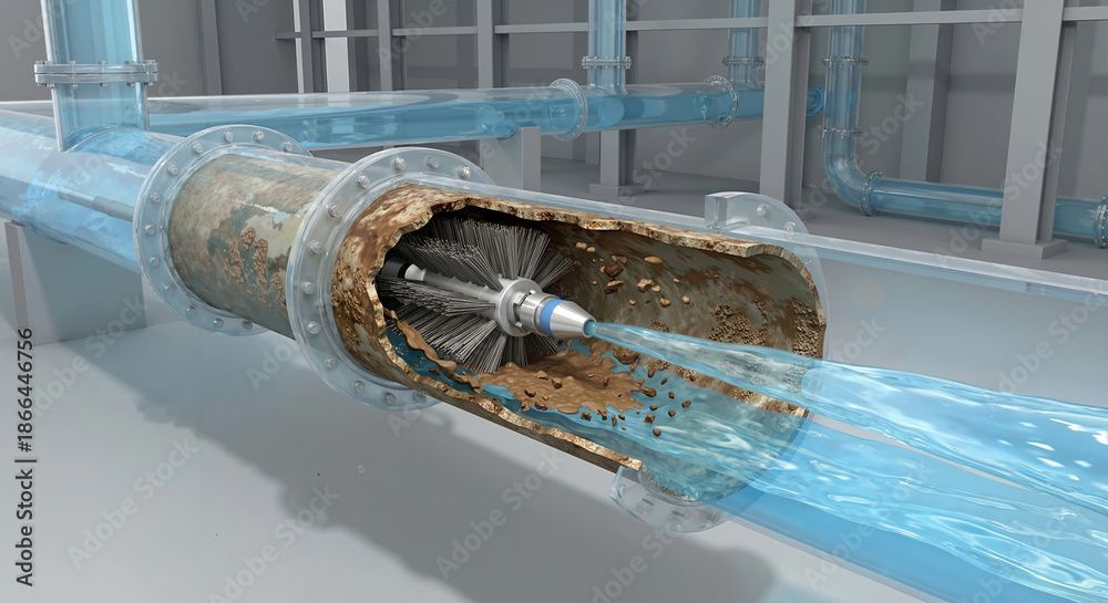 Eau projetée dans une canalisation endommagée