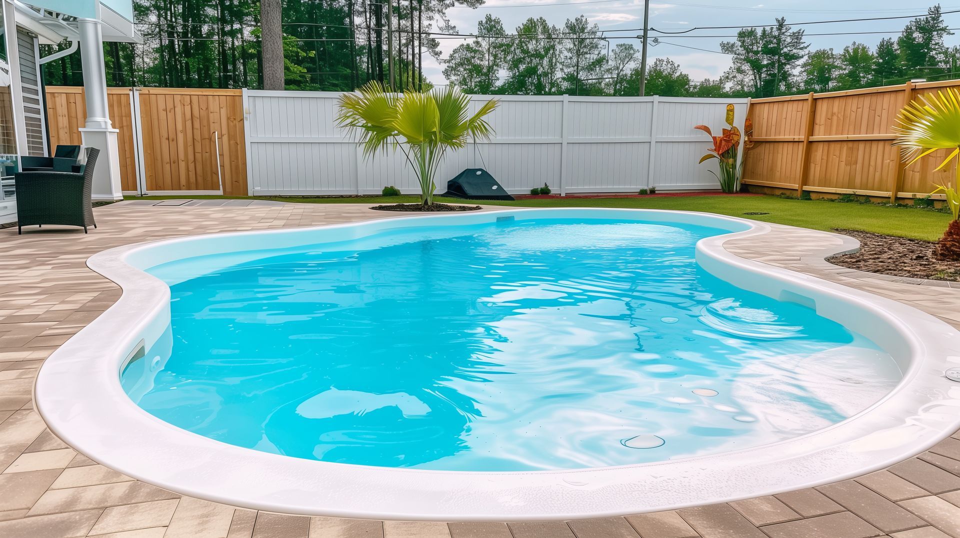 Piscine avec la plage de piscine en carrelage.