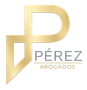 Logotipo de bufete de abogados en dorado y gris con la inscripci&oacute;n &ldquo;P&Eacute;REZ ABOGADOS&rdquo; y la letra P estilizada.
