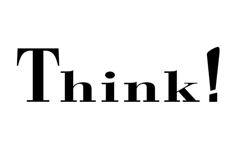 Das Wort „Denken“ ist in Schwarz auf weißem Hintergrund geschrieben.