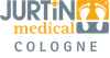 Ein Logo für Jurtino Medical Cologne mit Fußabdrücken darauf