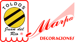 A logo for toldos juan del rio decorationes